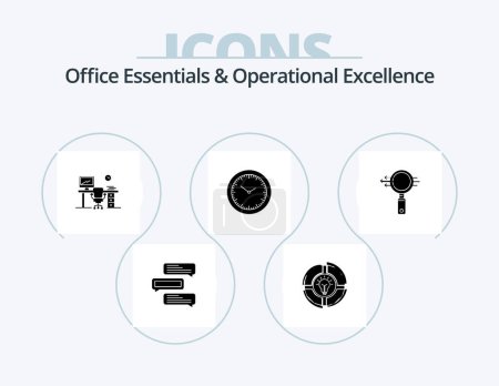 Téléchargez les illustrations : Office Essentials And Operational Exellence Glyph Icon Pack 5 Icon Design. minutes. time. light. room. chair - en licence libre de droit