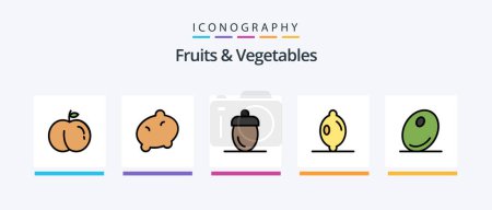 Téléchargez les illustrations : Fruits and Vegetables Line Filled 5 Icon Pack Including food. bean. fruits. vegetables. healthy. Creative Icons Design - en licence libre de droit