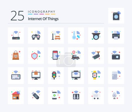 Téléchargez les illustrations : Internet Of Things 25 Flat Color icon pack including smart. home. light. cctv. thermometer - en licence libre de droit