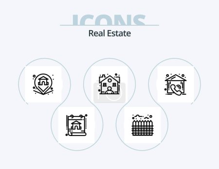 Ilustración de Real Estate Line Icon Pack 5 Icon Design. plant. estate. dollar house. sale. estate - Imagen libre de derechos