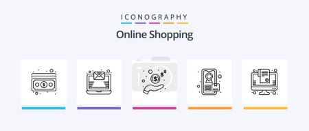 Illustration for Online Shopping Line 5 Icon Pack Including percentage. offer. bill. discount.. Creative Icons Design - Royalty Free Image