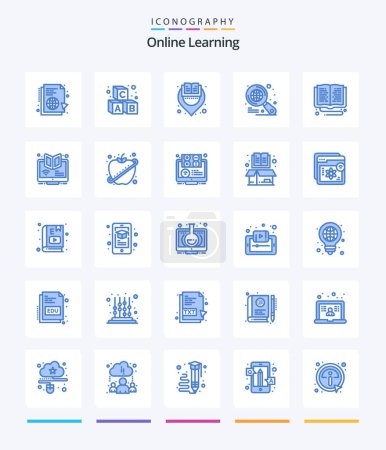 Ilustración de Creative Online Learning 25 Blue icon pack  Such As library. search. school. internet. learning - Imagen libre de derechos