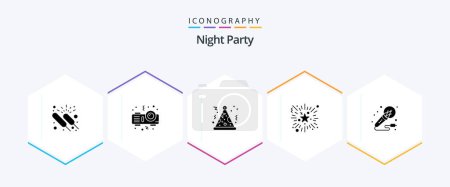 Téléchargez les illustrations : Night Party 25 Glyph icon pack including music. mic. hat. night party. firework - en licence libre de droit