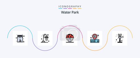 Téléchargez les illustrations : Water Park Line Filled Flat 5 Icon Pack Including . valentines day. mushroom. romance. fountain - en licence libre de droit