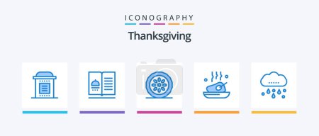 Téléchargez les illustrations : Thanksgiving Blue 5 Icon Pack Including food. chicken. recipes. pie. food. Creative Icons Design - en licence libre de droit
