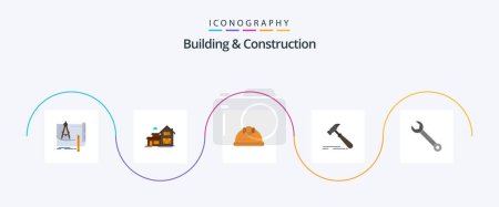 Téléchargez les illustrations : Building And Construction Flat 5 Icon Pack Including strong. construction. building. hammer. building - en licence libre de droit