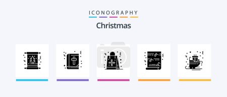 Téléchargez les illustrations : Christmas Glyph 5 Icon Pack Including religion. funny. education. christmas. shopping. Creative Icons Design - en licence libre de droit