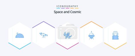 Téléchargez les illustrations : Space 25 Blue icon pack including space. view. alien. ship - en licence libre de droit