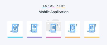 Téléchargez les illustrations : Mobile Application Blue 5 Icon Pack Including plain. app. cart. more. detail. Creative Icons Design - en licence libre de droit