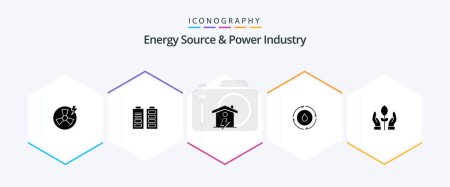 Ilustración de Energy Source And Power Industry 25 Glyph icon pack including plant. nature. home. power. energy - Imagen libre de derechos