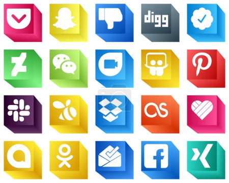 Illustration for 3D Icons for Major Social Media 20 pack such as google allo. lastfm. messenger. dropbox and slack icons. Clean and minimalist - Royalty Free Image