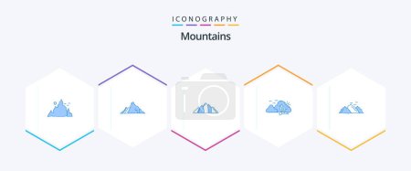 Téléchargez les illustrations : Mountains 25 Blue icon pack including hill. mountain. mountain. tree. hill - en licence libre de droit