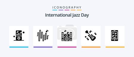 Ilustración de International Jazz Day Glyph 5 Icon Pack Including . instrument . wave. guitar . speaker. Creative Icons Design - Imagen libre de derechos