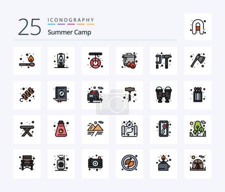 Téléchargez les illustrations : Summer Camp 25 Line Filled icon pack including engineer. camping. help. cooking. camping - en licence libre de droit