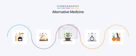 Illustration for Alternative Medicine Flat 5 Icon Pack Including fruit. medical. herb. hypnosis. clock - Royalty Free Image