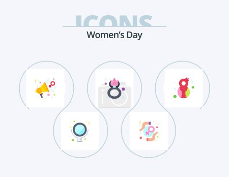 Ilustración de Womens Day Flat Icon Pack 5 Icon Design. celebrate. flower. feedback. eight. speaker - Imagen libre de derechos