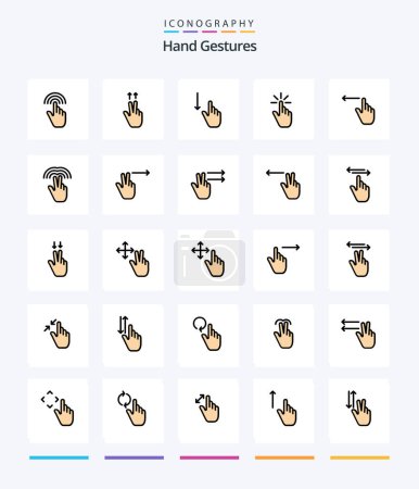 Téléchargez les illustrations : Creative Hand Gestures 25 Line FIlled icon pack  Such As hand. gesture. down. finger. hand - en licence libre de droit
