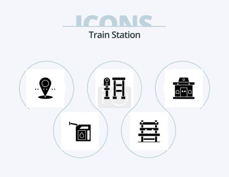 Ilustración de Train Station Glyph Icon Pack 5 Icon Design. ticket. building. location. stop. bus - Imagen libre de derechos