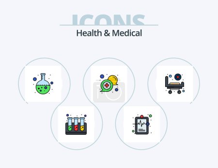 Téléchargez les illustrations : Health And Medical Line Filled Icon Pack 5 Icon Design. weight. management. medical electronics. surgical. operation - en licence libre de droit
