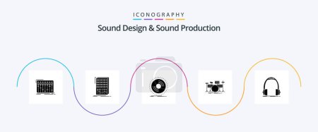 Illustration for Sound Design And Sound Production Glyph 5 Icon Pack Including instrument. drum. mixer. vinyl. phonograph - Royalty Free Image