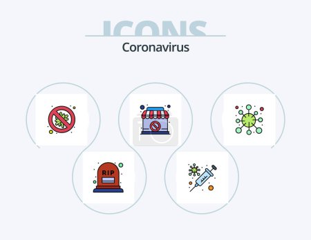 Ilustración de Coronavirus Line Filled Icon Pack 5 Icon Design. healthcare. bubble. cough. water. medical - Imagen libre de derechos