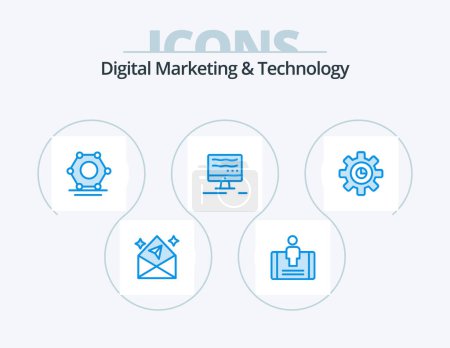 Illustration for Digital Marketing And Technology Blue Icon Pack 5 Icon Design. setting. marketing. digital. graph. online - Royalty Free Image