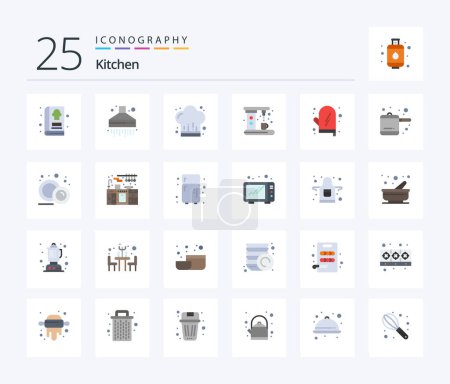 Téléchargez les illustrations : Kitchen 25 Flat Color icon pack including glove. cooking. cook. maker. coffee - en licence libre de droit