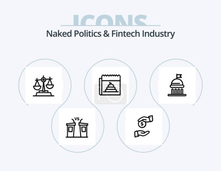 Illustration for Naked Politics And Fintech Industry Line Icon Pack 5 Icon Design. nuclear. bomb. politician. news. hoax - Royalty Free Image