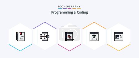 Illustration for Programming And Coding 25 FilledLine icon pack including coding. app. development. planning. development - Royalty Free Image