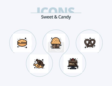 Téléchargez les illustrations : Sweet And Candy Line Filled Icon Pack 5 Icon Design. camping. food. cafe. dessert. restaurant - en licence libre de droit