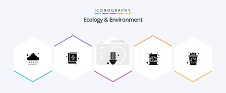 Illustration for Ecology And Environment 25 Glyph icon pack including recycle. oil. electric. radioactive. nuclear - Royalty Free Image