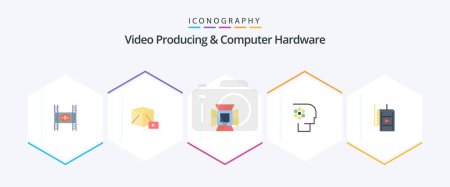 Illustration for Video Producing And Computer Hardware 25 Flat icon pack including movie. film. box. crew. professional - Royalty Free Image
