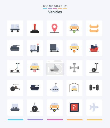 Illustration for Creative Vehicles 25 Flat icon pack  Such As military. canoe. car. boat. done - Royalty Free Image