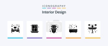 Ilustración de Interior Design Glyph 5 Icon Pack Including flower. shower. flower. relax. bath. Creative Icons Design - Imagen libre de derechos