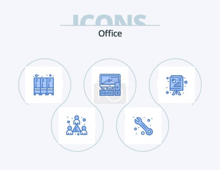 Téléchargez les illustrations : Office Blue Icon Pack 5 Icon Design. powerpoint . analytics. furniture. pc. equipment - en licence libre de droit