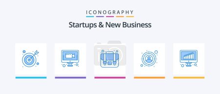 Ilustración de Startups And New Business Blue 5 Icon Pack Including . graph. case. business. target customer. Creative Icons Design - Imagen libre de derechos