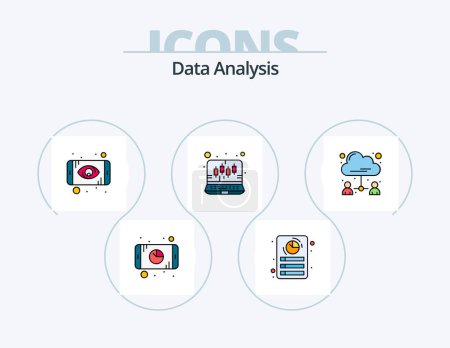 Ilustración de Data Analysis Line Filled Icon Pack 5 Icon Design. label. focus. graph. report. rating star - Imagen libre de derechos