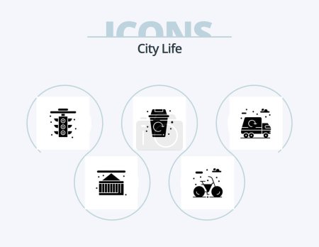 Illustration for City Life Glyph Icon Pack 5 Icon Design. garbage. city. life. been. life - Royalty Free Image