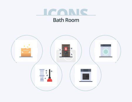 Téléchargez les illustrations : Bath Room Flat Icon Pack 5 Icon Design. . bath. bath. machine. bath - en licence libre de droit