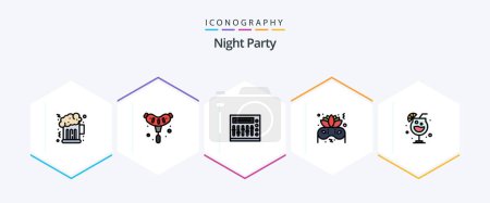 Illustration for Night Party 25 FilledLine icon pack including . party. night. night. night - Royalty Free Image