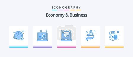 Illustration for Economy And Business Blue 5 Icon Pack Including dollar. sustainable. market. modern. architecture. Creative Icons Design - Royalty Free Image