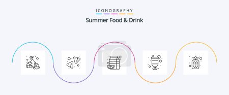 Téléchargez les illustrations : Summer Food and Drink Line 5 Icon Pack Including summer. glass. drink. drink. pack - en licence libre de droit