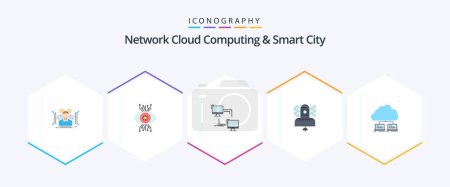 Ilustración de Network Cloud Computing And Smart City 25 Flat icon pack including broadcasting. satellite. vision. computer. connection - Imagen libre de derechos
