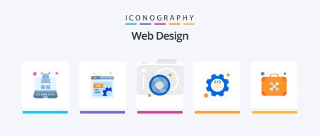 Illustration for Web Design Flat 5 Icon Pack Including tools. repair. color wheel. case. gear. Creative Icons Design - Royalty Free Image