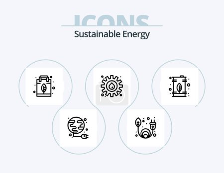 Illustration for Sustainable Energy Line Icon Pack 5 Icon Design. element. adapter. solar. power. energy - Royalty Free Image