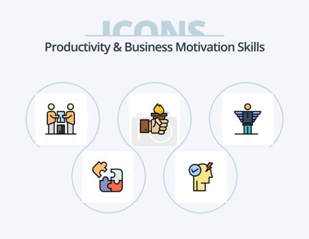Téléchargez les illustrations : Productivity And Business Motivation Skills Line Filled Icon Pack 5 Icon Design. puzzle. game. person. business. power - en licence libre de droit