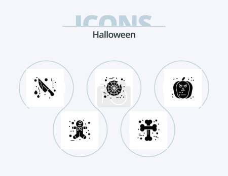 Ilustración de Halloween Glyph Icon Pack 5 Icon Design. scary. halloween. bloody. face. spider - Imagen libre de derechos