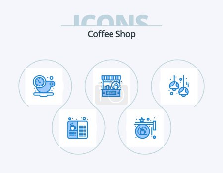 Illustration for Coffee Shop Blue Icon Pack 5 Icon Design. counter. cafe. shop. bar. rest - Royalty Free Image