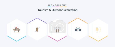 Illustration for Tourism And Outdoor Recreation 25 Flat icon pack including fishing. walk. ship. movement. tool - Royalty Free Image