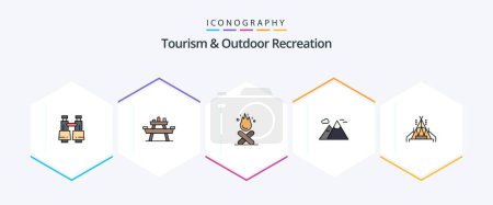 Illustration for Tourism And Outdoor Recreation 25 FilledLine icon pack including camp. scenery. picnic. nature. fire - Royalty Free Image